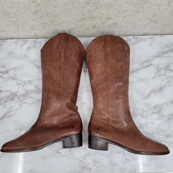Frye Brown Leather Cowgirl Cowboy Western Boho Women's Riding Boots