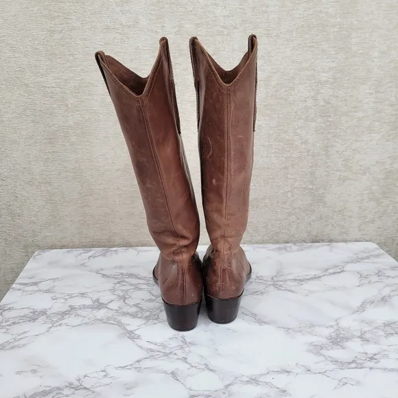 Frye Brown Leather Cowgirl Cowboy Western Boho Women's Riding Boots