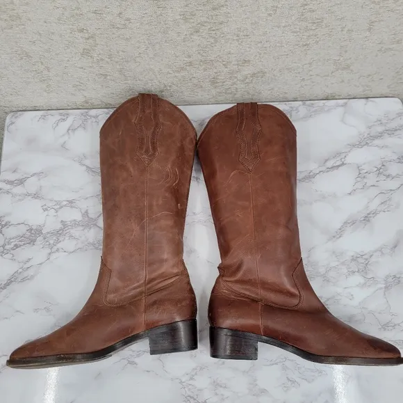 Frye Brown Leather Cowgirl Cowboy Western Boho Women's Riding Boots