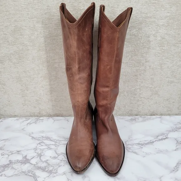 Frye Brown Leather Cowgirl Cowboy Western Boho Women's Riding Boots