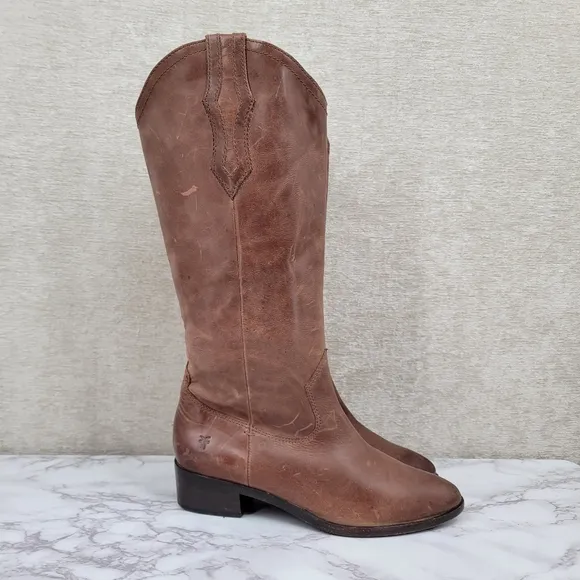 Frye Brown Leather Cowgirl Cowboy Western Boho Women's Riding Boots