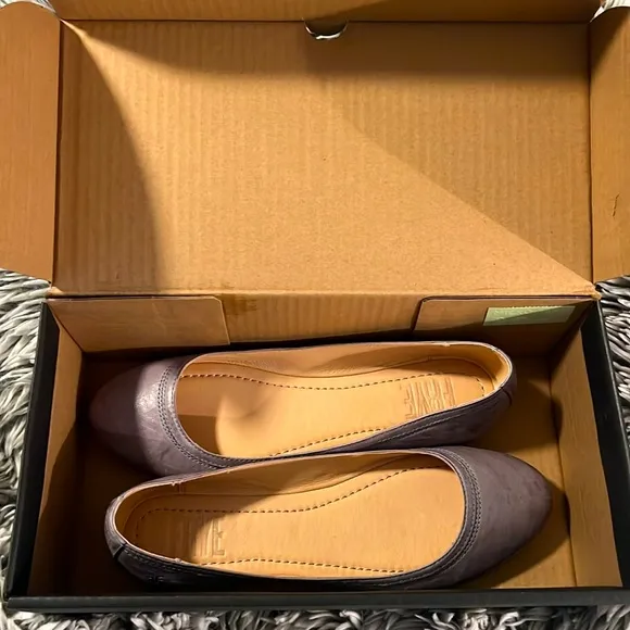 Frye Carson Ballet leather flats in color steel blue size 10M. New in box.
