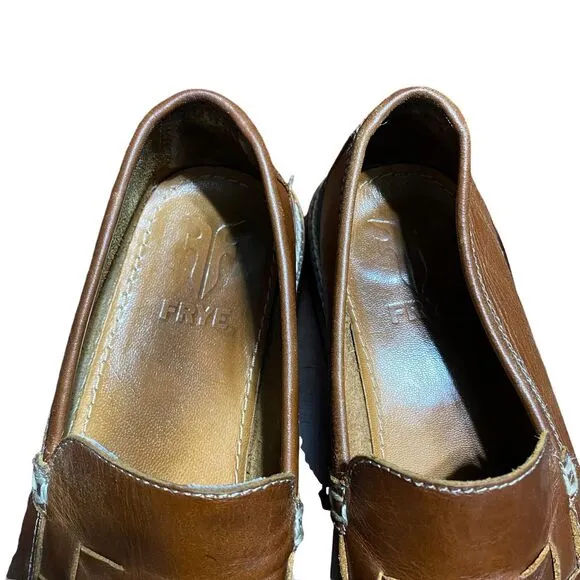 Frye Corsica Woven Moccasin Leather Slip-On Shoes‎ Women's Size 8 Brown