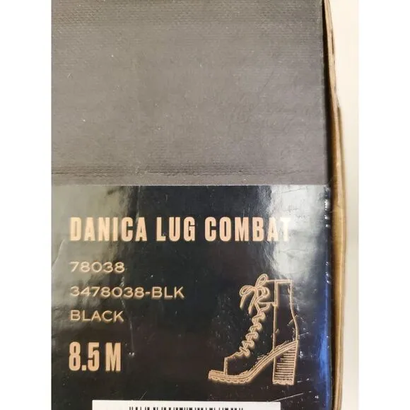 Frye Danica Lug‎ Combat Boots size 8.5 black Open toe Women's