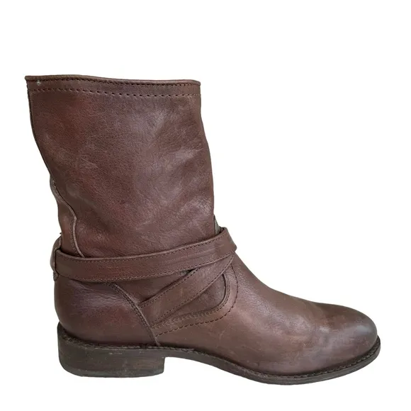 FRYE Jayden Cross Engineer Boots Dark Brown Leather Women’s