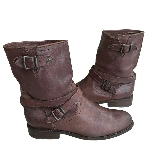 FRYE Jayden Cross Engineer Boots Dark Brown Leather Women’s