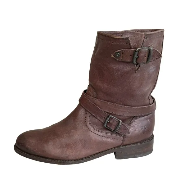 FRYE Jayden Cross Engineer Boots Dark Brown Leather Women’s