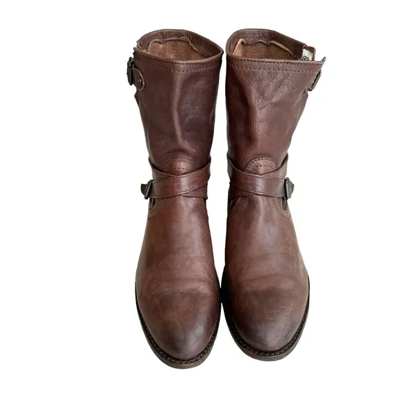 FRYE Jayden Cross Engineer Boots Dark Brown Leather Women’s