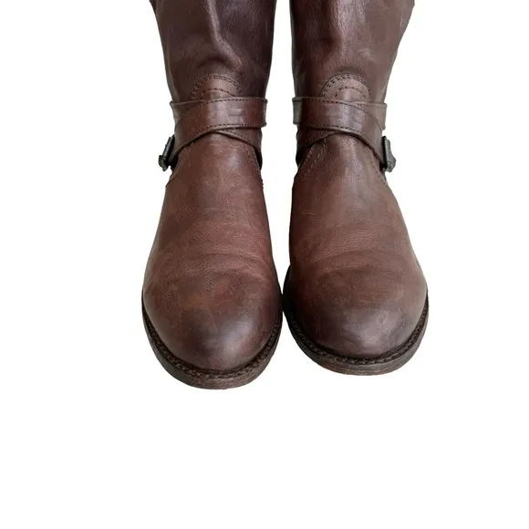 FRYE Jayden Cross Engineer Boots Dark Brown Leather Women’s