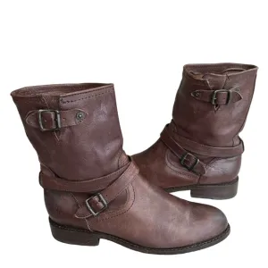 FRYE Jayden Cross Engineer Boots Dark Brown Leather Women’s