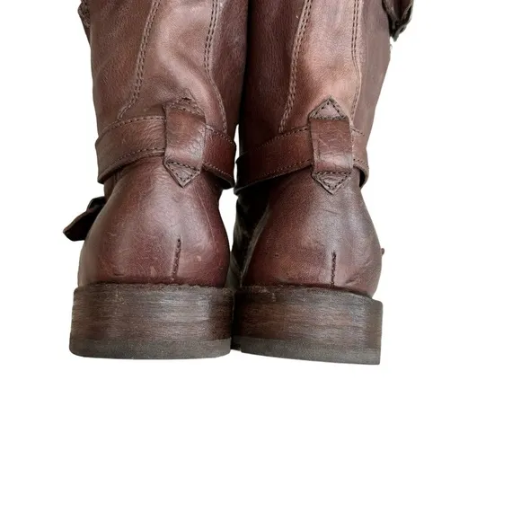 FRYE Jayden Cross Engineer Boots Dark Brown Leather Women’s