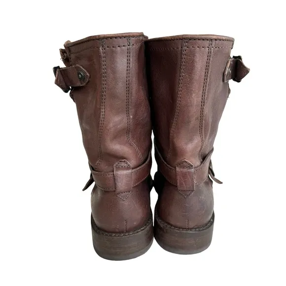 FRYE Jayden Cross Engineer Boots Dark Brown Leather Women’s