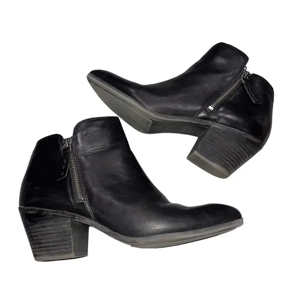 Frye Judith Black Leather Double Zip Ankle Booties Boots