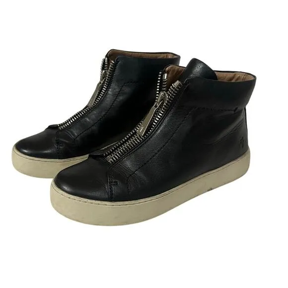 Frye Lena Zip Up Black Leather High Top Sneakers size 6.5