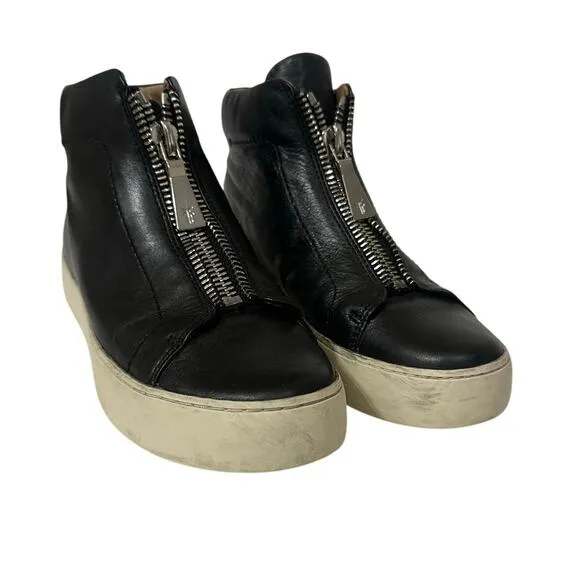 Frye Lena Zip Up Black Leather High Top Sneakers size 6.5