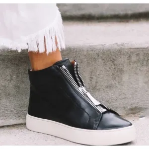Frye Lena Zip Up Black Leather High Top Sneakers size 6.5