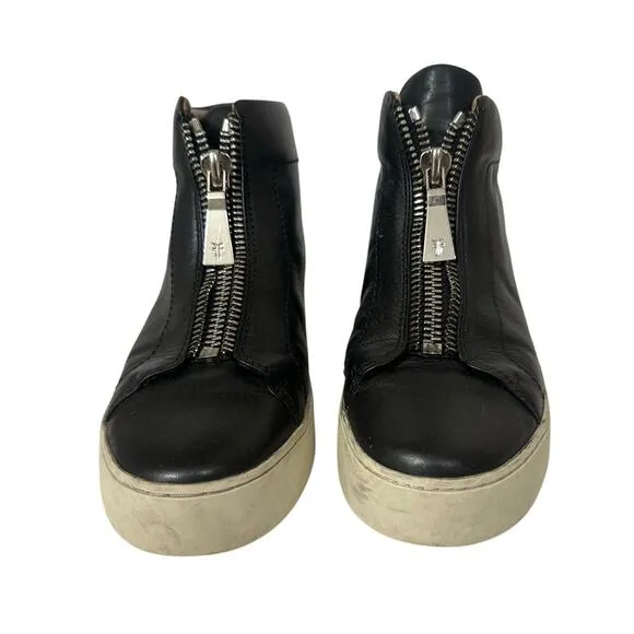 Frye Lena Zip Up Black Leather High Top Sneakers size 6.5