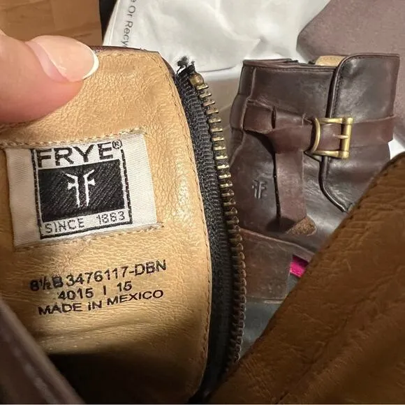 FRYE Malorie Knotted Dark Brown Distressed Leather Short Ankle Bootie Boots 8.5