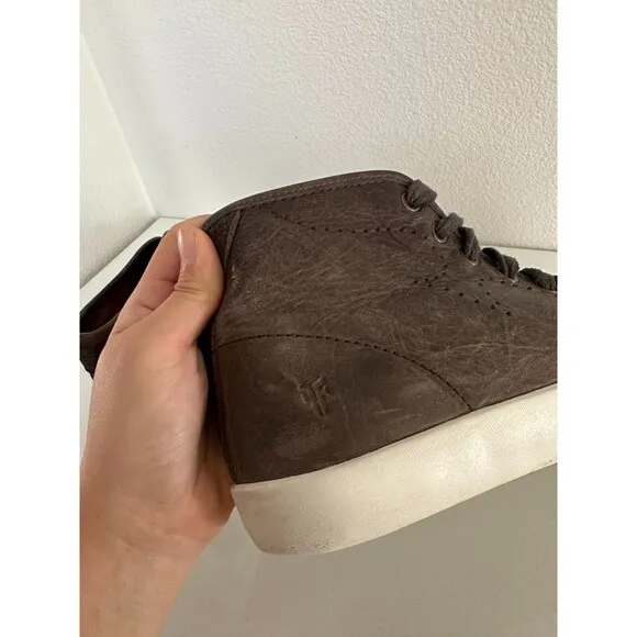 FRYE Men's Hi Top Leather Sneakers Brown Perforation Classic Lace Up Size 8.5