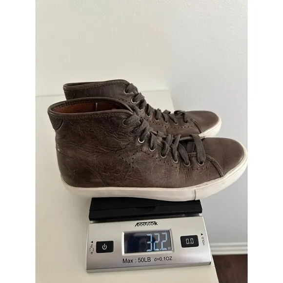 FRYE Men's Hi Top Leather Sneakers Brown Perforation Classic Lace Up Size 8.5