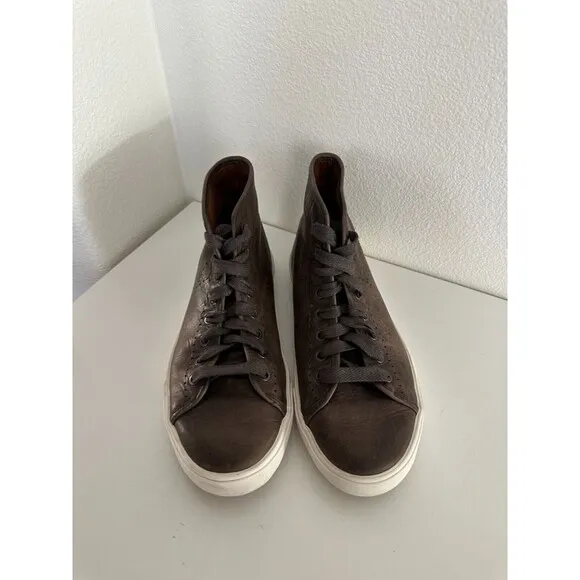 FRYE Men's Hi Top Leather Sneakers Brown Perforation Classic Lace Up Size 8.5