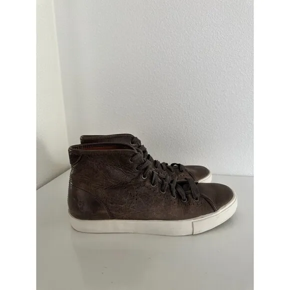 FRYE Men's Hi Top Leather Sneakers Brown Perforation Classic Lace Up Size 8.5