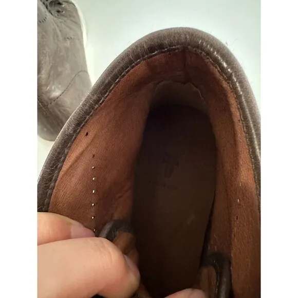 FRYE Men's Hi Top Leather Sneakers Brown Perforation Classic Lace Up Size 8.5