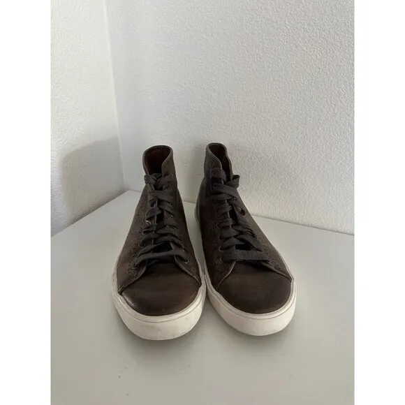 FRYE Men's Hi Top Leather Sneakers Brown Perforation Classic Lace Up Size 8.5