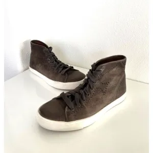 FRYE Men's Hi Top Leather Sneakers Brown Perforation Classic Lace Up Size 8.5
