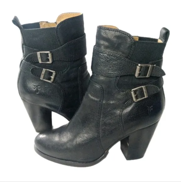 Frye Patty Gore Bootie Women's Size 9 Black Leather Boots Chunky Heels