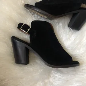 FRYE Peep Toe Ankle Slingback Black Suede Boots/Booties