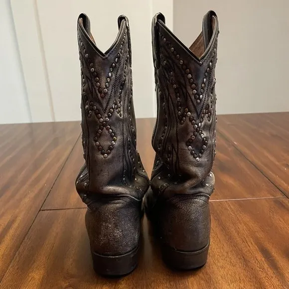 Frye Studded Billy Boots Green Gray Distressed￼ Leather Womens Size 6.5 B
