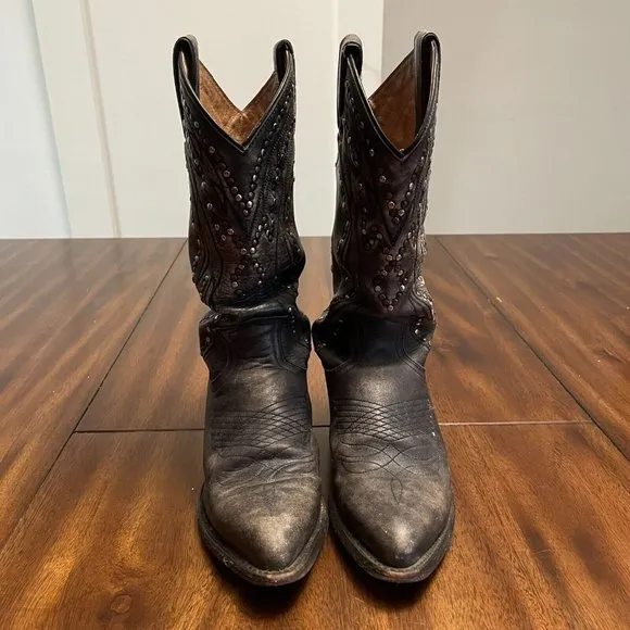 Frye Studded Billy Boots Green Gray Distressed￼ Leather Womens Size 6.5 B
