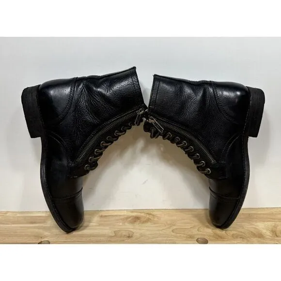 Frye Tyler Double Zip Cap Toe Black Leather Boots Women's Size 6 B
