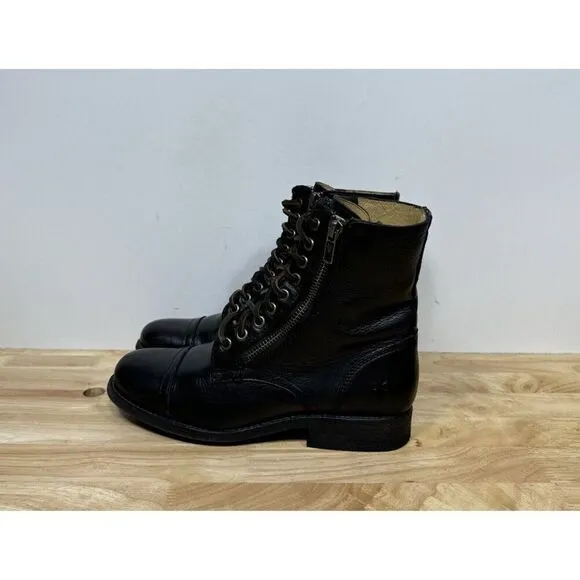 Frye Tyler Double Zip Cap Toe Black Leather Boots Women's Size 6 B