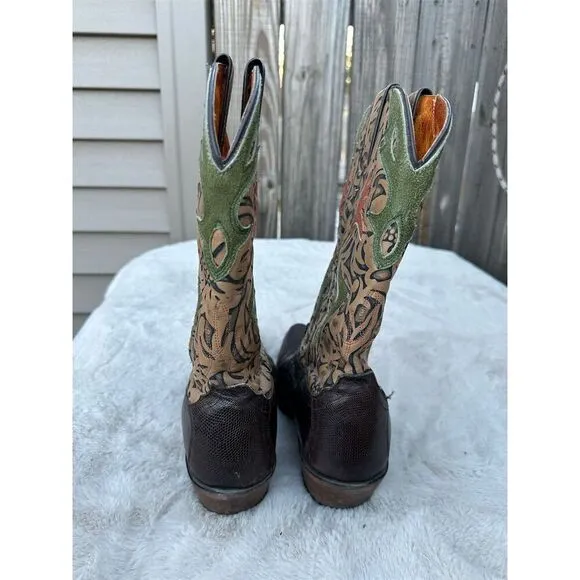 Frye Vintage Lizard Leather Snip Toe Cowgirl Western Boots Womens Size 9.5