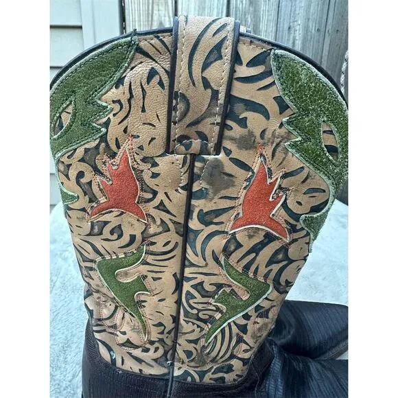 Frye Vintage Lizard Leather Snip Toe Cowgirl Western Boots Womens Size 9.5