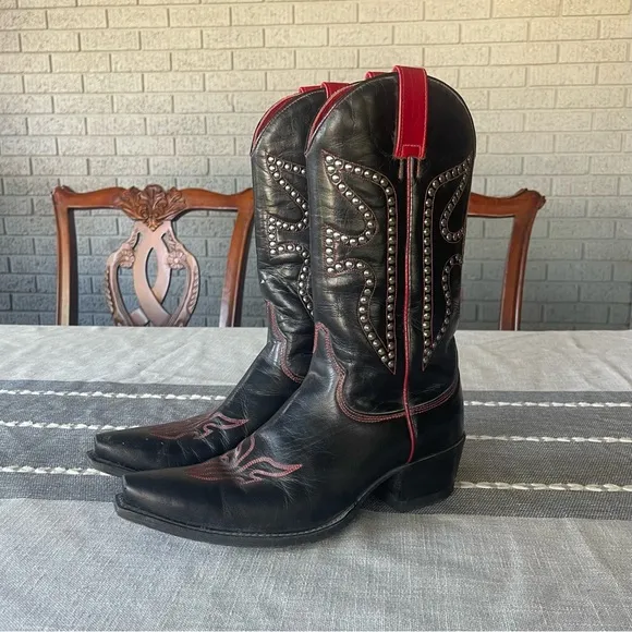 Frye Western Daisy Duke Studded Pointed Toe Leather Cowboy Boots Size 9
