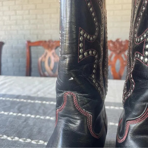 Frye Western Daisy Duke Studded Pointed Toe Leather Cowboy Boots Size 9