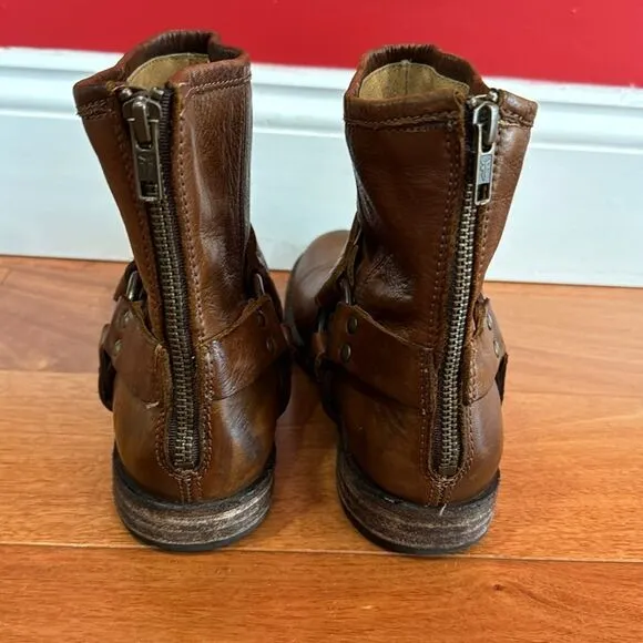Frye Womens Brown Phillip Harness 76870 Leather Round Toe Zip Boots Size 8B