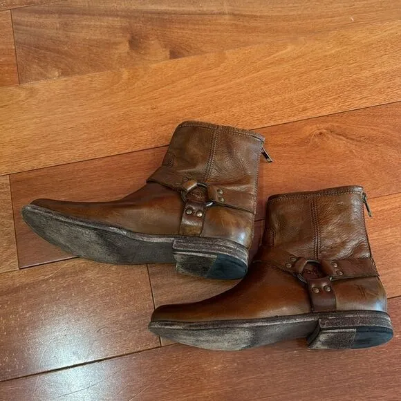 Frye Womens Brown Phillip Harness 76870 Leather Round Toe Zip Boots Size 8B