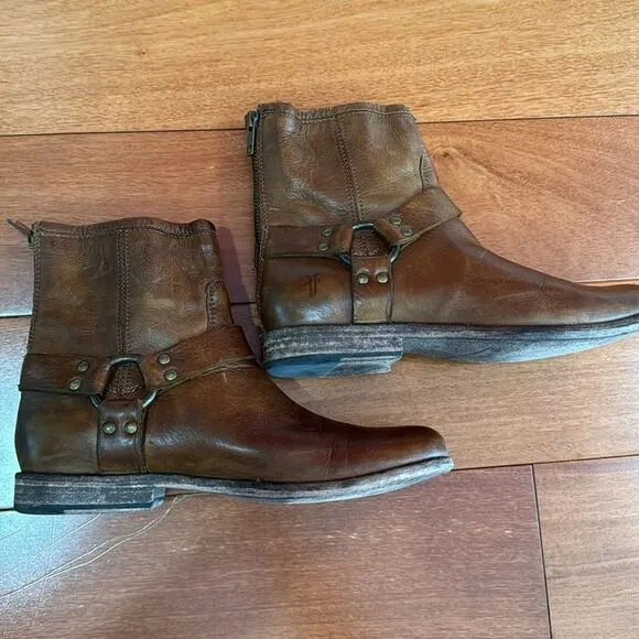 Frye Womens Brown Phillip Harness 76870 Leather Round Toe Zip Boots Size 8B