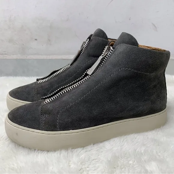 Frye Women's Lena Zip Platform Suede Grey Flat High Top Sneakers Size 7M