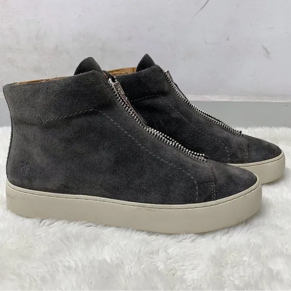 Frye Women's Lena Zip Platform Suede Grey Flat High Top Sneakers Size 7M