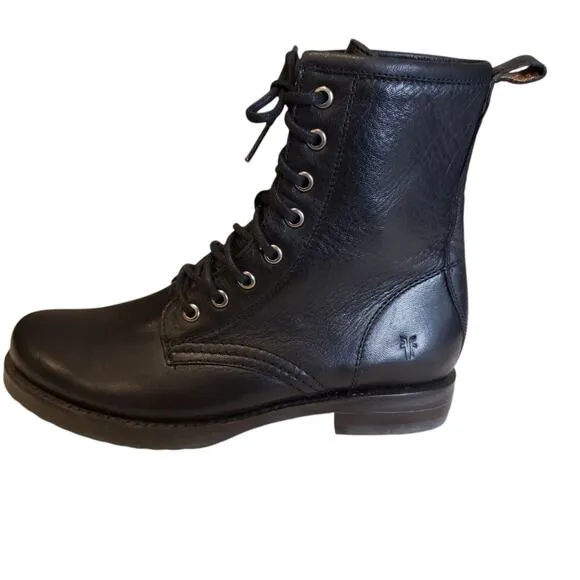 Frye Womens Veronica Black Lace Up Leather Combat Boots Size 7B Grunge Punk Moto