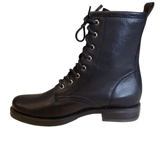Frye Womens Veronica Black Lace Up Leather Combat Boots Size 7B Grunge Punk Moto