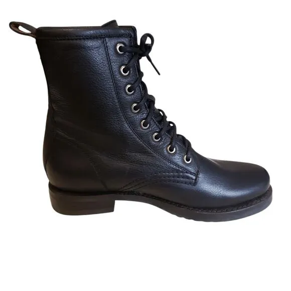 Frye Womens Veronica Black Lace Up Leather Combat Boots Size 7B Grunge Punk Moto