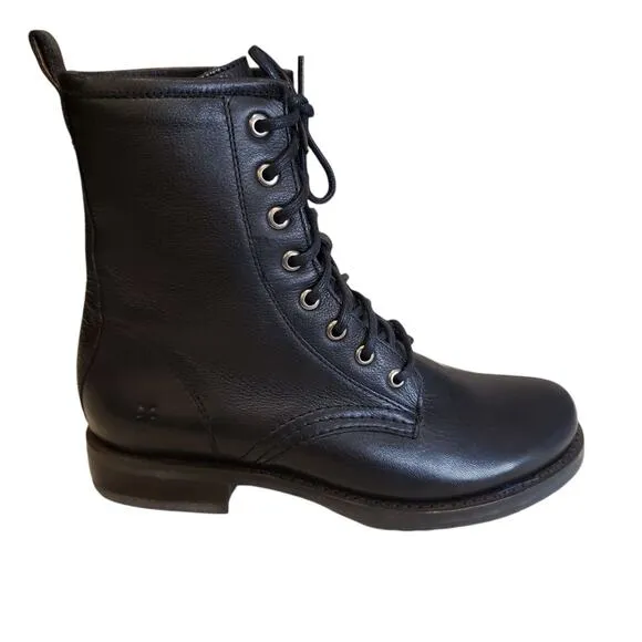 Frye Womens Veronica Black Lace Up Leather Combat Boots Size 7B Grunge Punk Moto