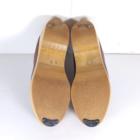 Frye Women's Vintage US9D Brown Cognac Leather Slip-On Clogs Shoes USA