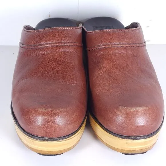Frye Women's Vintage US9D Brown Cognac Leather Slip-On Clogs Shoes USA